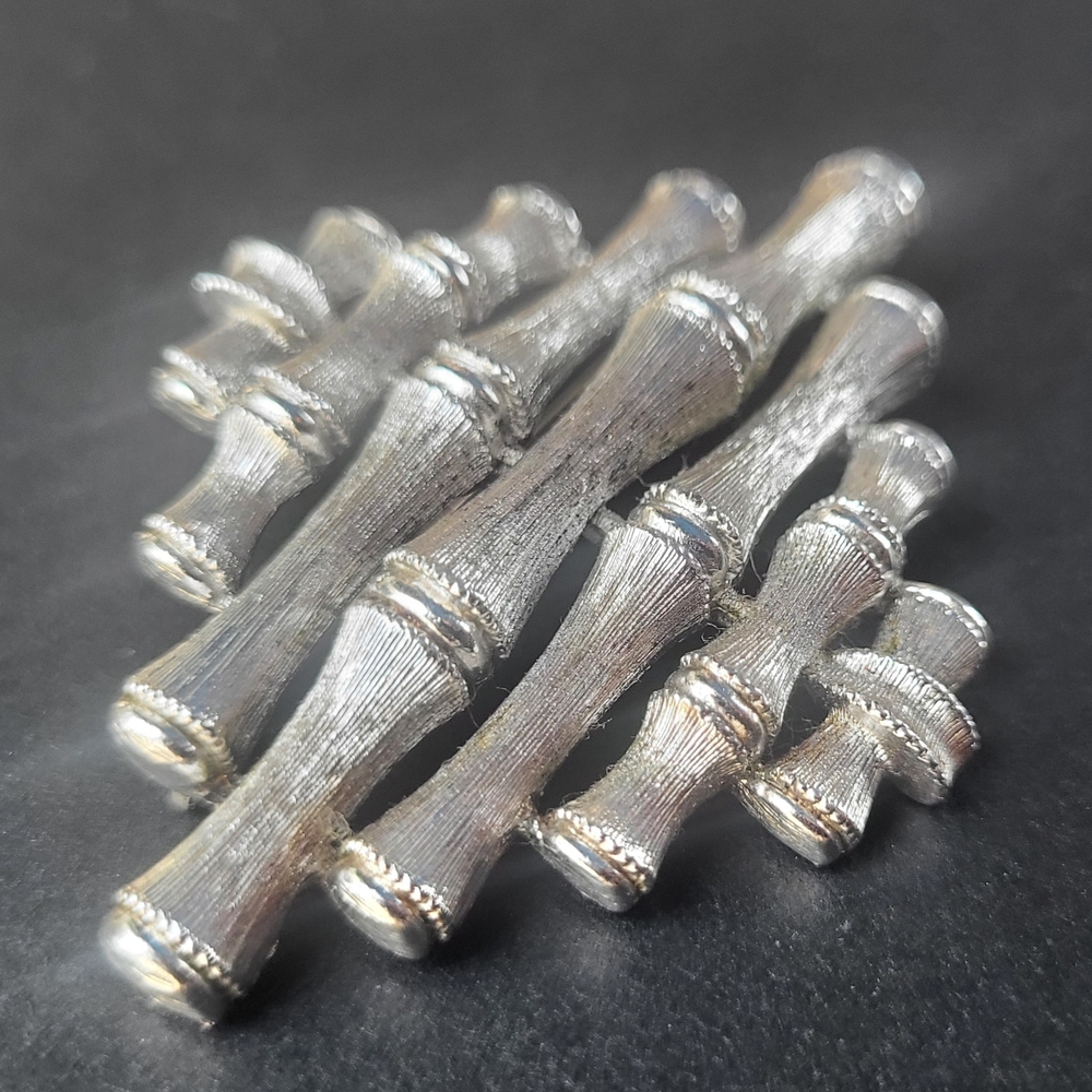 Vintage Signed Monet Bamboo Silver Brooch